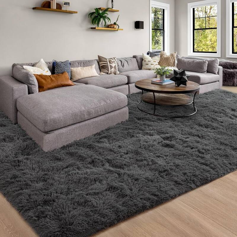 Tapete grande Shaggy Merelax 244x305cm, antiderrapante, cinza Tapete grande Shaggy Merelax 244x305cm, antiderrapante, cinza